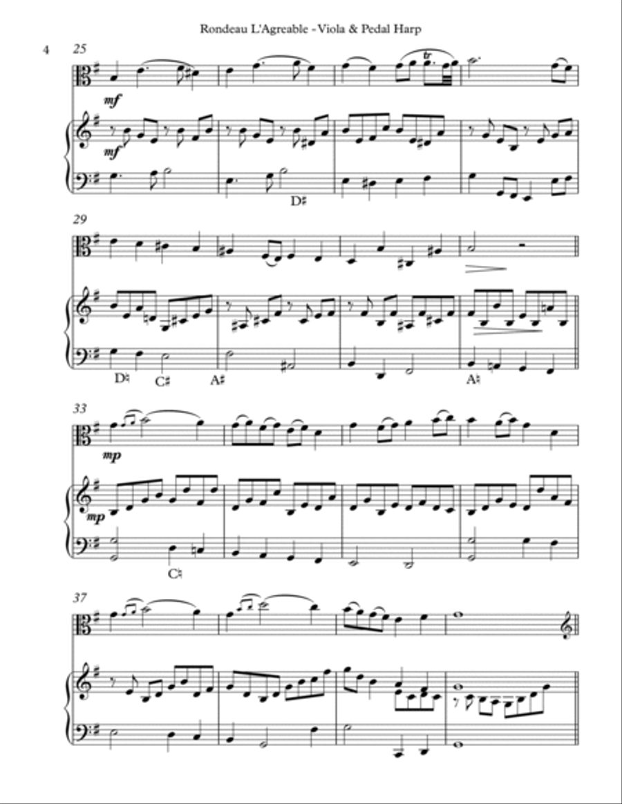 Rondeau L’Agreable, Duet for Viola & Pedal Harp String Duet scores gallery preview page 4