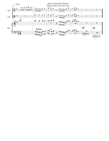 Shiru l'adonai shir chadash - O sing unto the LORD a new song for violin, viola and piano image number null