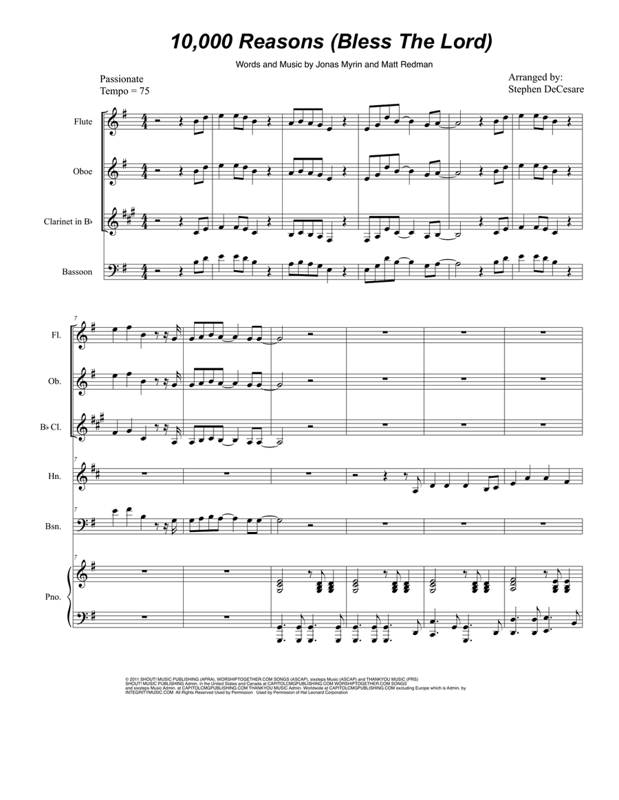 10,000 Reasons (Bless The Lord) Woodwind Quintet scores gallery preview page 1