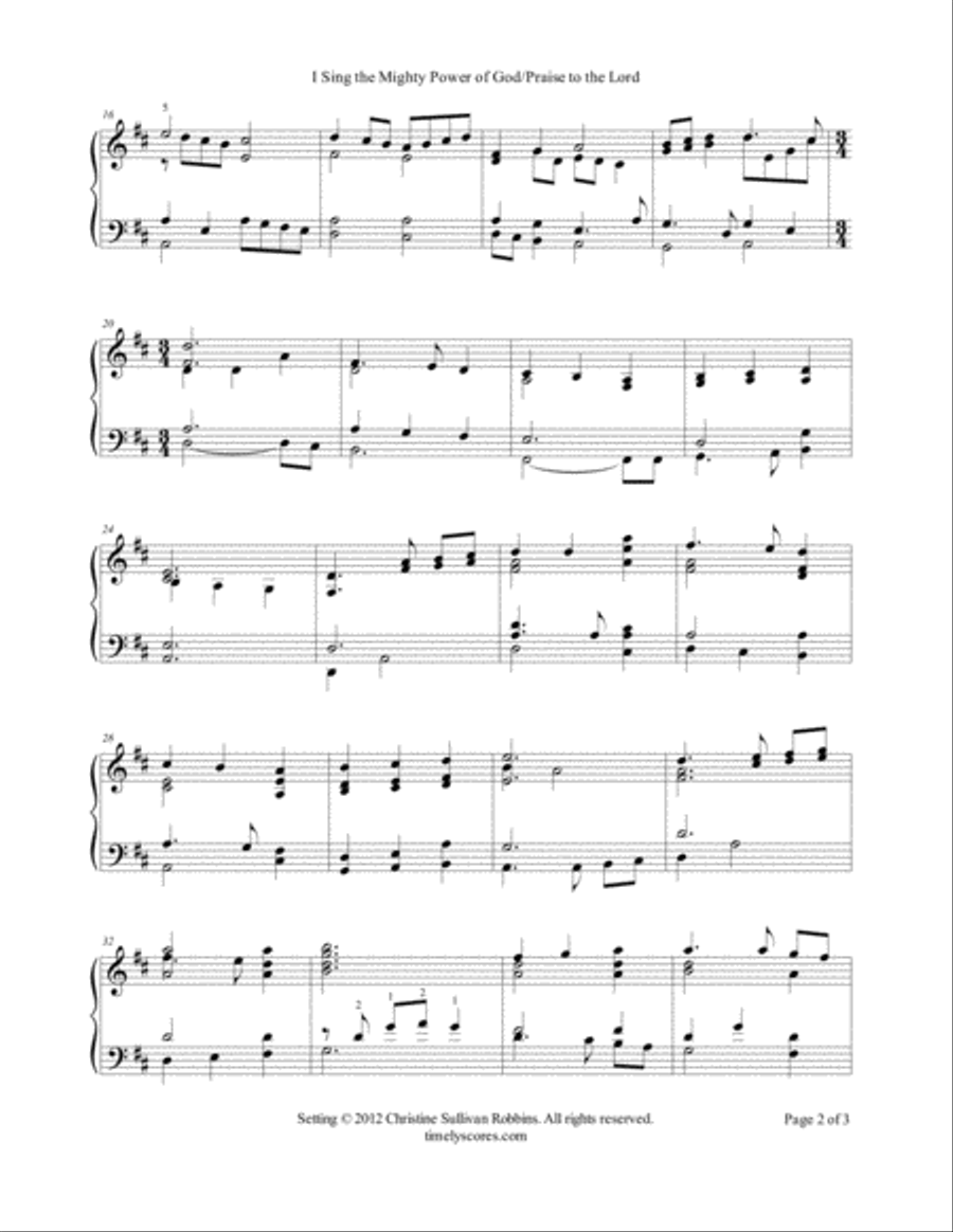I Sing the Mighty Power of God (Hosanna, Loud Hosanna) with Praise to the Lord Piano Solo scores gallery preview page 2