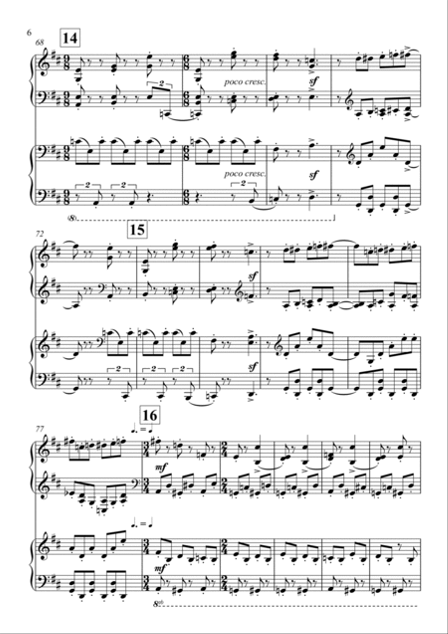 Igor Stravinsky - Concerto in D major, K075 (1st movement) 2 Pianos, 4-Hands scores gallery preview page 6