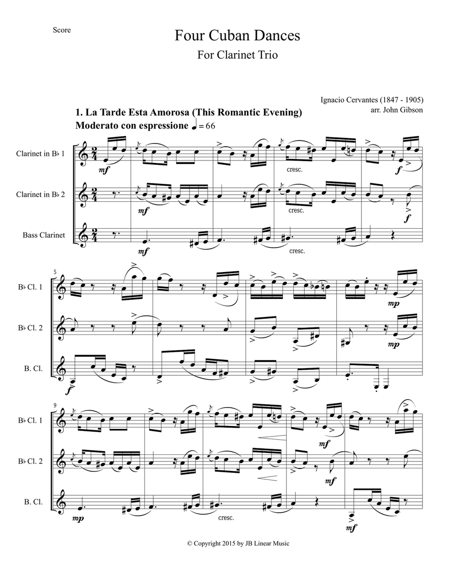 4 Cuban Dances by Cervantes for clarinet trio Clarinet Trio scores gallery preview page 2
