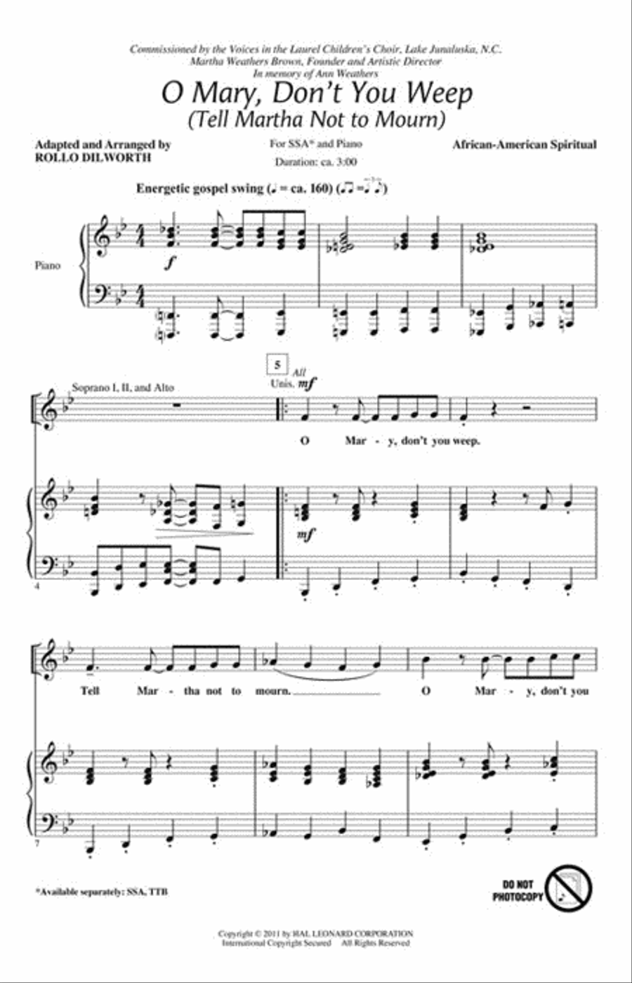 O Mary, Don't You Weep SSA scores gallery preview page 2