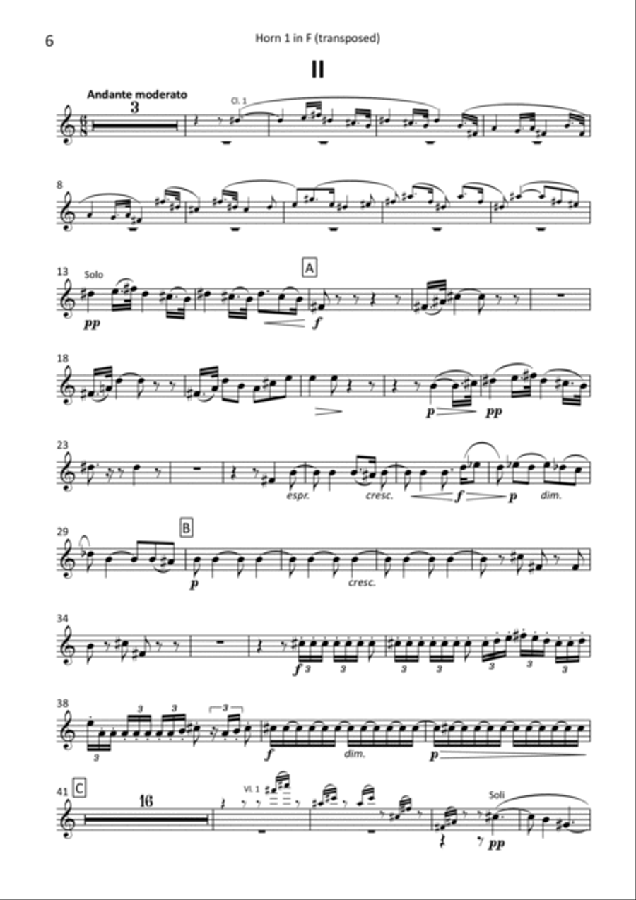 Symphony no. 4 - transposed horn parts (1-4) Horn Solo scores gallery preview page 6