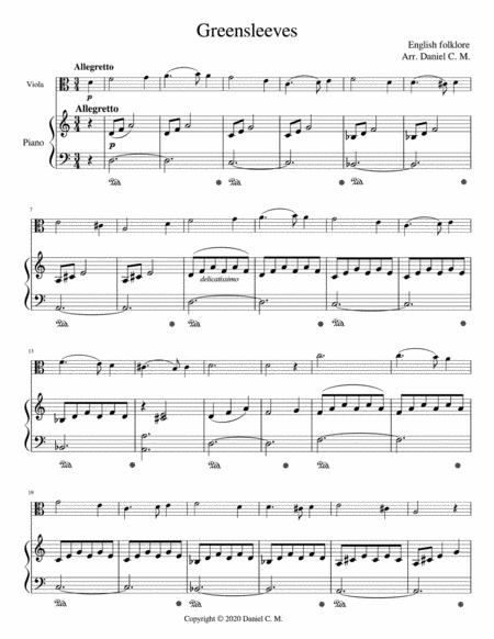 Greensleeves for viola and piano image number null