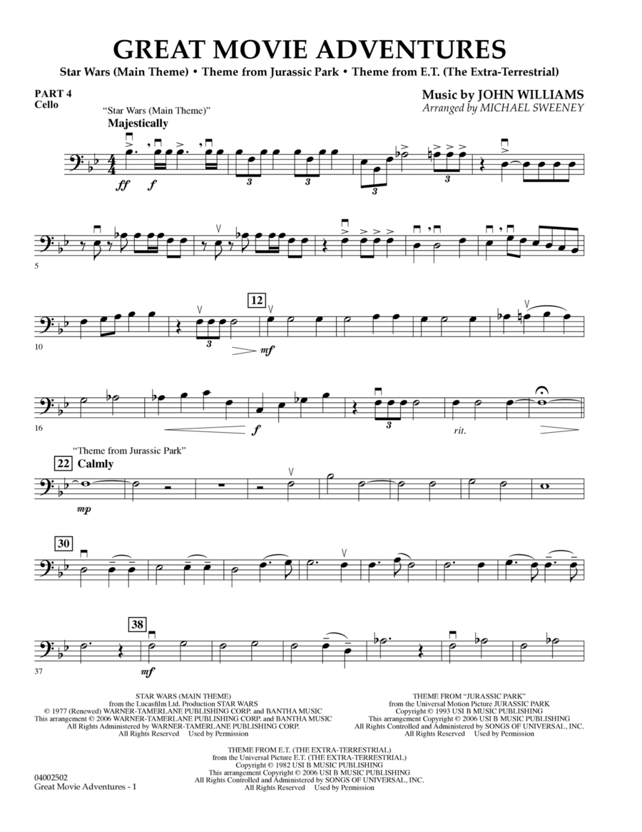 Great Movie Adventures - Pt.4 - Cello Concert Band scores gallery preview page 1