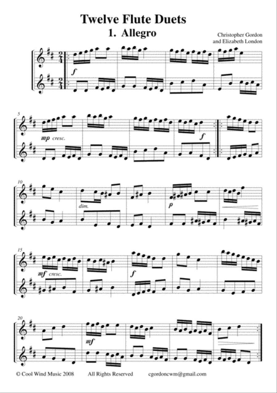 12 Flute Duets 12 Flute Duets Flute Duet scores gallery preview page 1