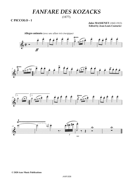 J. MASSENET (1842-1912) : FANFARE DES KOZACKS (1877) for Piccolo Flute, Brass Ensemble and Timpani image number null