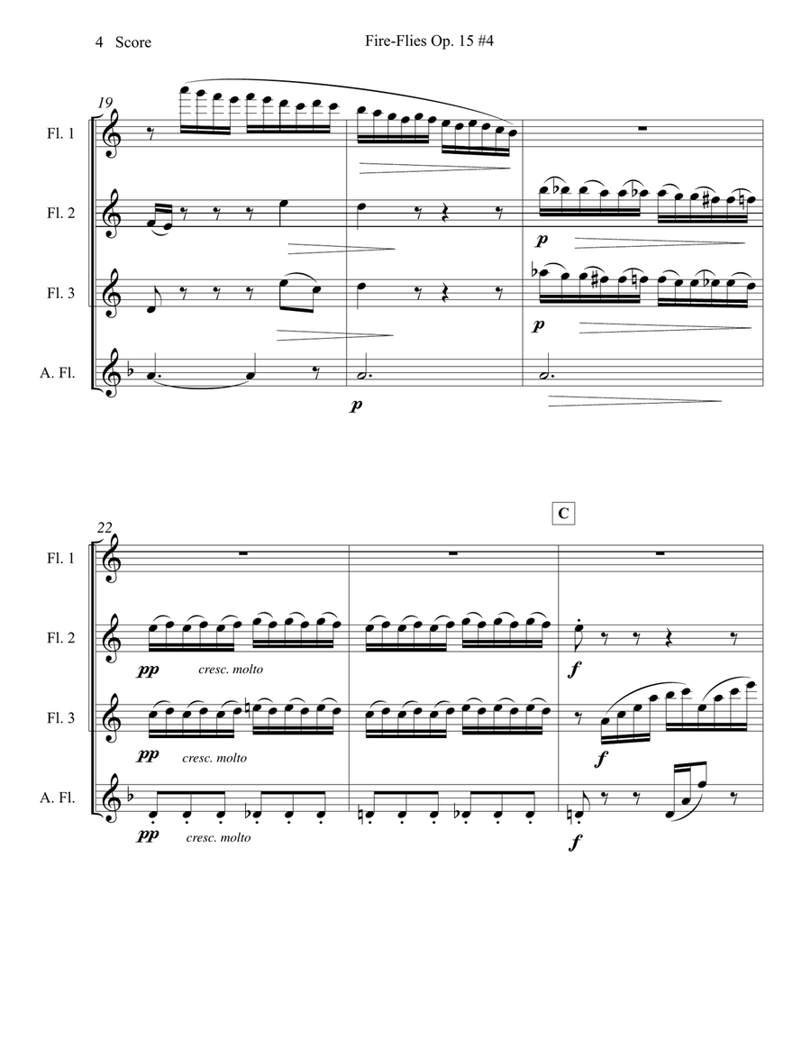 Amy Beach - Fire Flies - set for Flute Quartet Flute Quartet scores gallery preview page 5