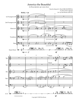 America the Beautiful for Brass Quintet (opt. snare drum)