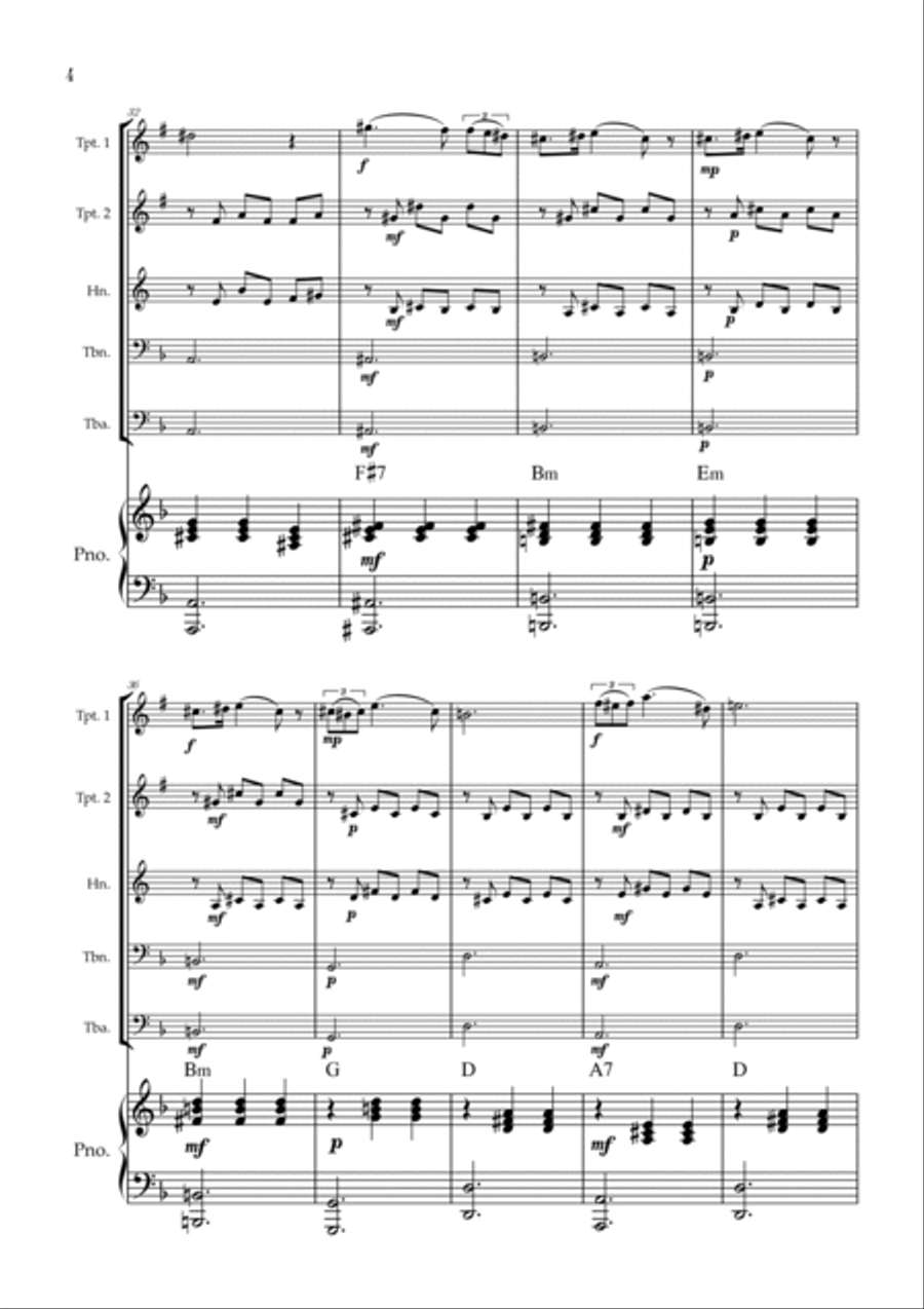 Serenade | Schubert | Brass Quintet | Piano | Chords Brass Quintet scores gallery preview page 4
