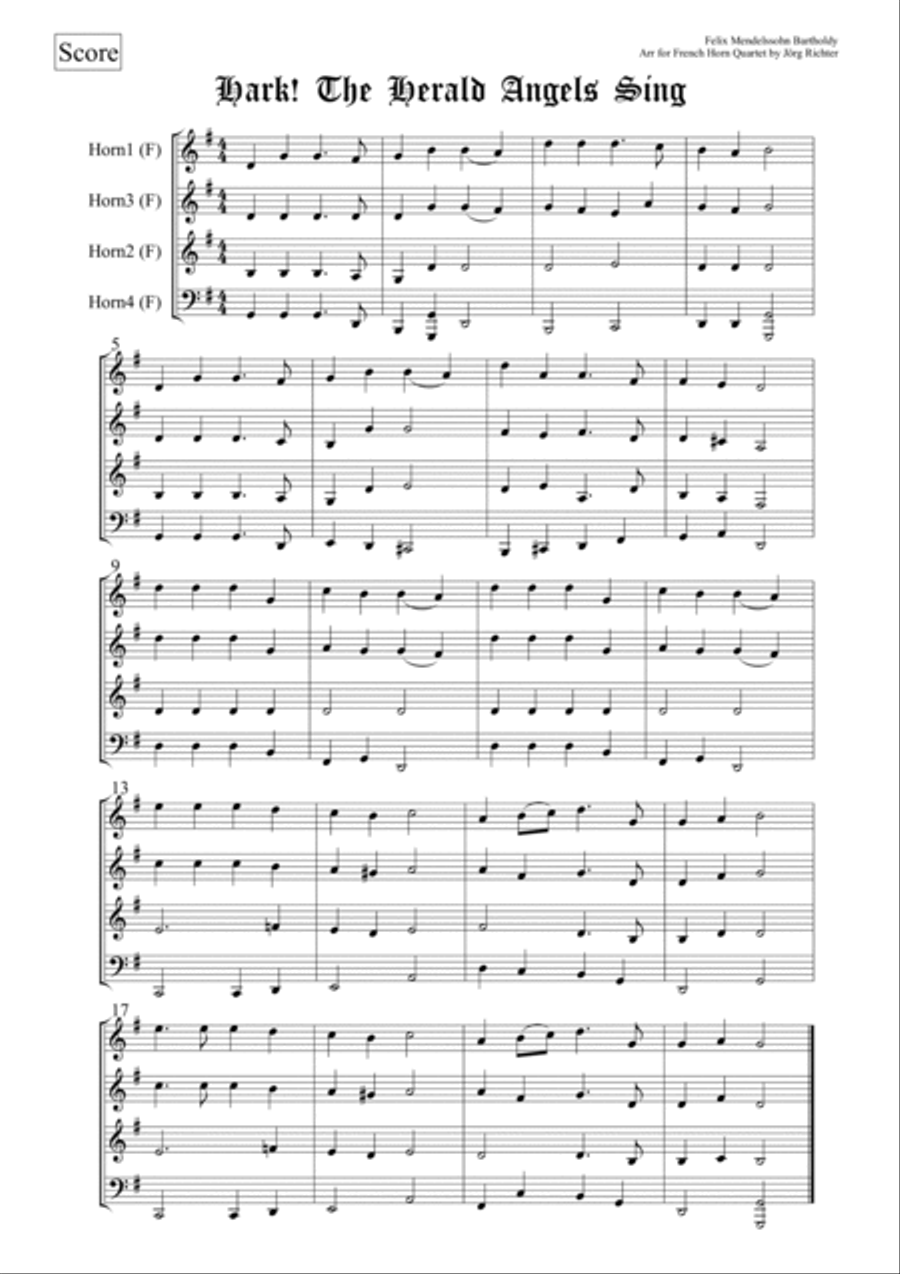 Hark! The Herald Angels Sing for French Horn Quartet Brass Quartet scores gallery preview page 2