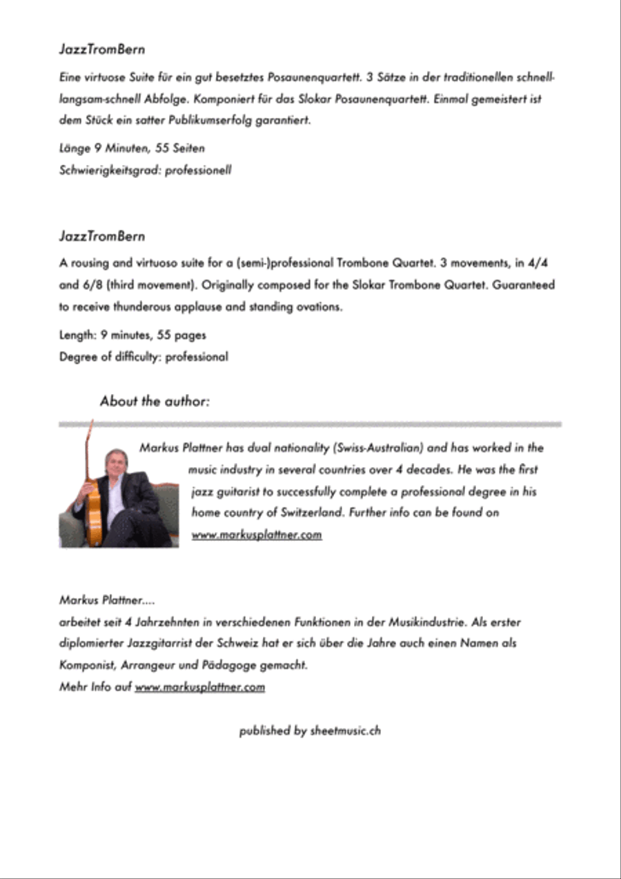 JazzTromBern for Trombone Quartet, Movements 1-3 Trombone Quartet scores gallery preview page 2