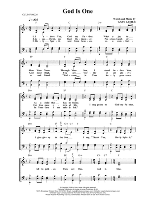 GOD IS ONE, Worship Hymn Sheet (Includes Melody, Lyrics, 4 Part Harmony & Chords)