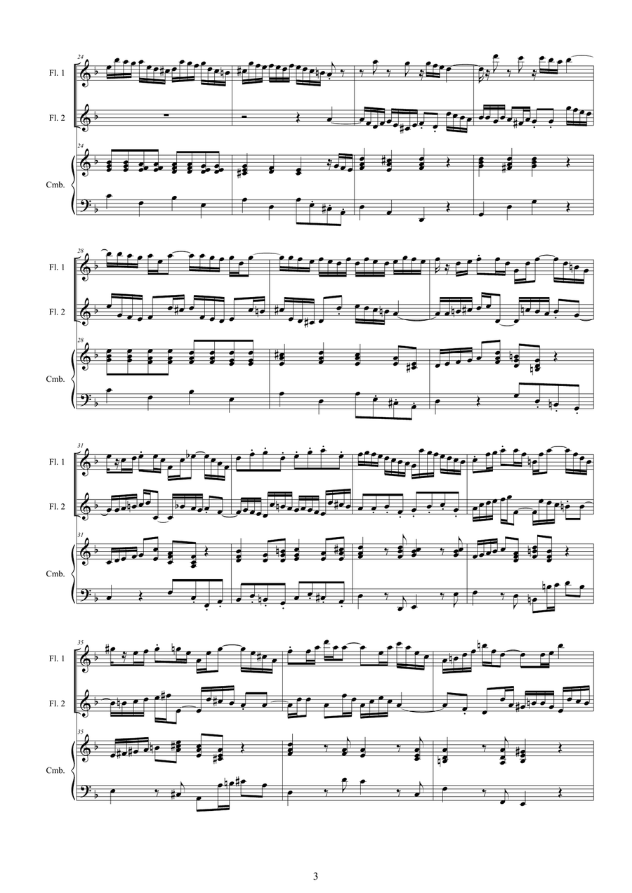 Bach - Double Concerto in D minor BWV1043 for Two Flutes and Cembalo or Piano Flute Duet scores gallery preview page 3