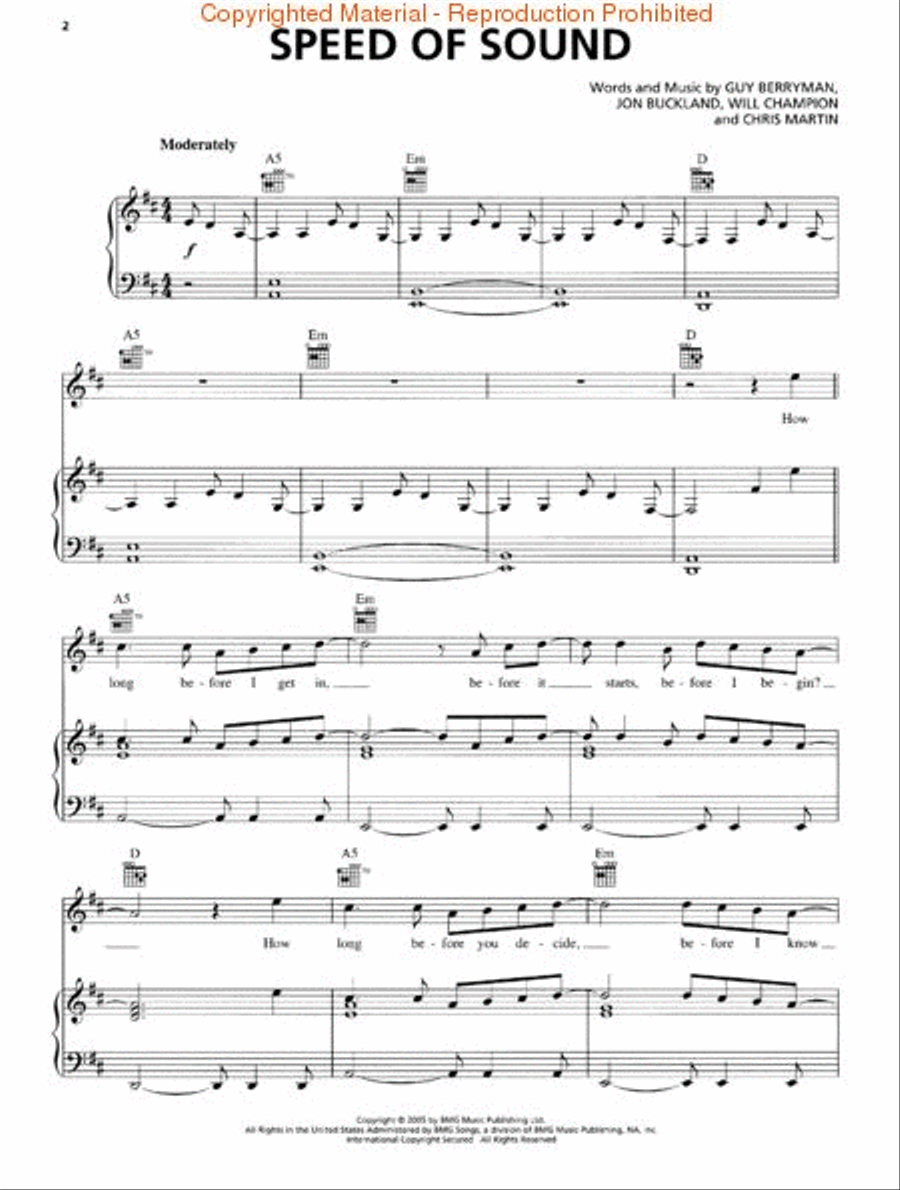 Speed of Sound Piano, Vocal, Guitar scores gallery preview page 2