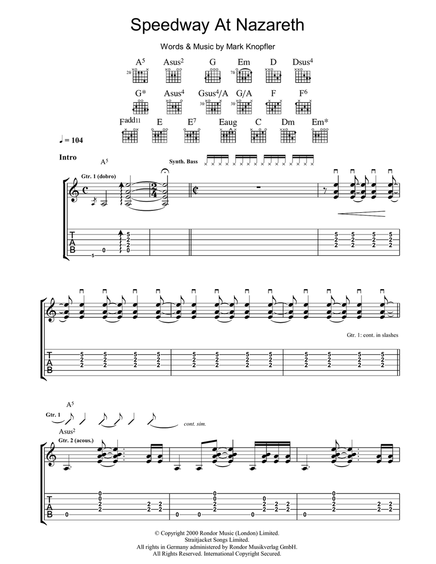 Speedway At Nazareth Acoustic Guitar scores gallery preview page 1