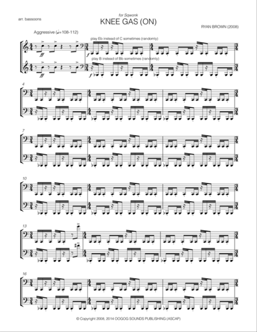 KNEE GAS (ON) for two bassoons Woodwind Duet scores gallery preview page 1