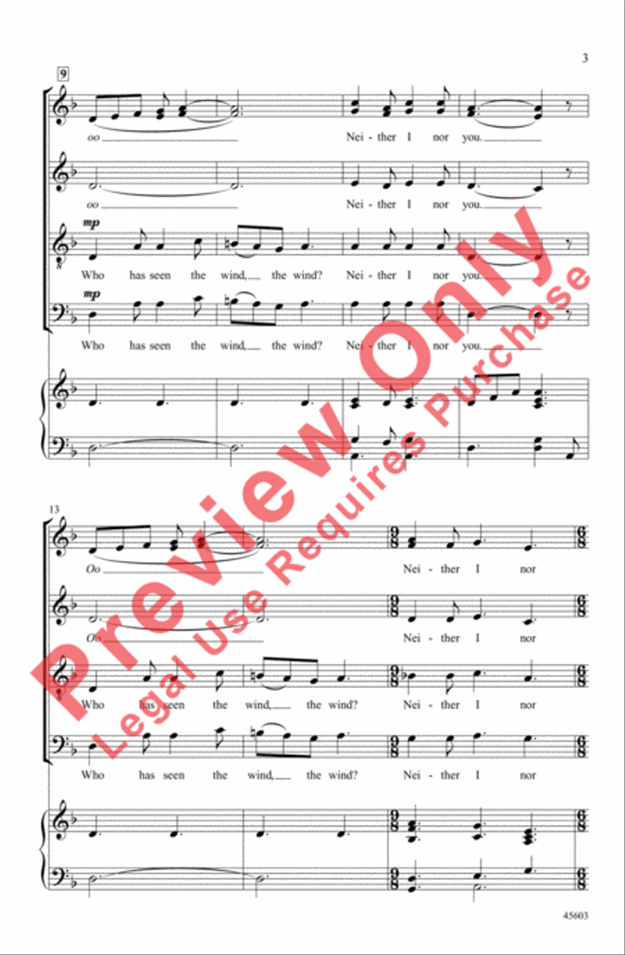 Who Has Seen the Wind? 4-Part scores gallery preview page 3