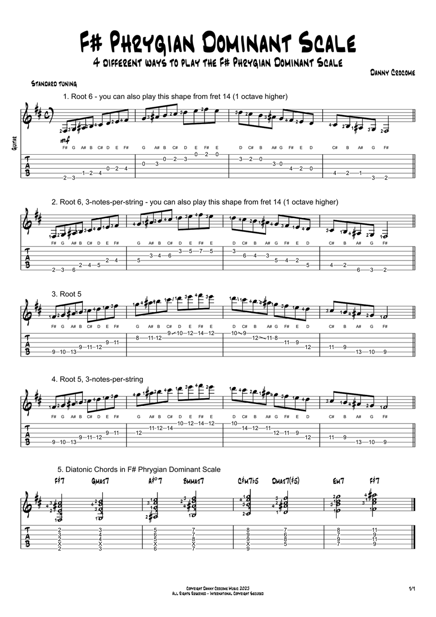 F# Phrygian Dominant Scale (4 Ways to Play) Electric Guitar scores gallery preview page 1