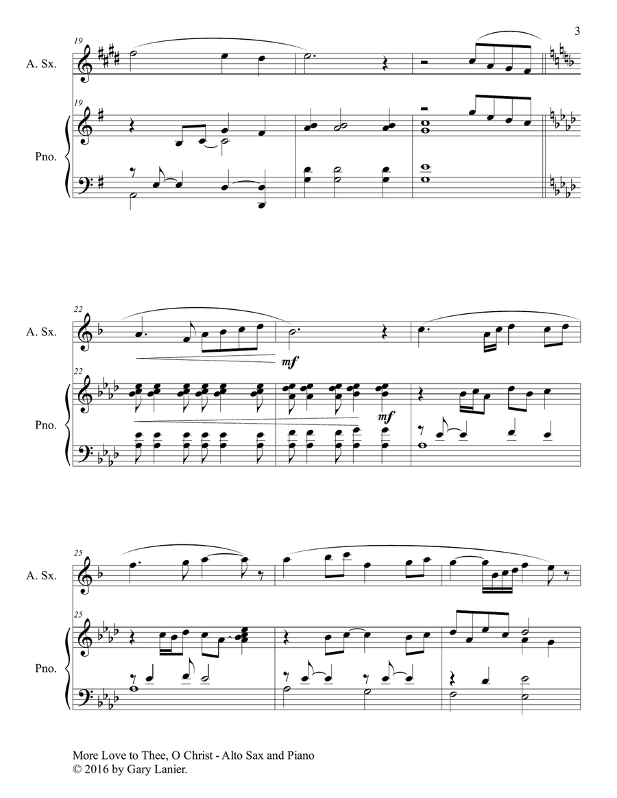 MORE LOVE TO THEE, O CHRIST (Duet – Alto Sax & Piano with Parts) Woodwind Duet scores gallery preview page 4