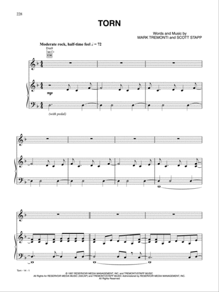 Torn Piano, Vocal, Guitar scores gallery preview page 1