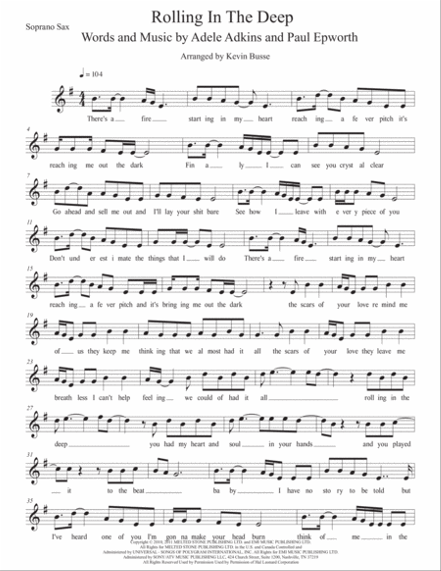Rolling In The Deep Rolling In The Deep Soprano Saxophone scores gallery preview page 1