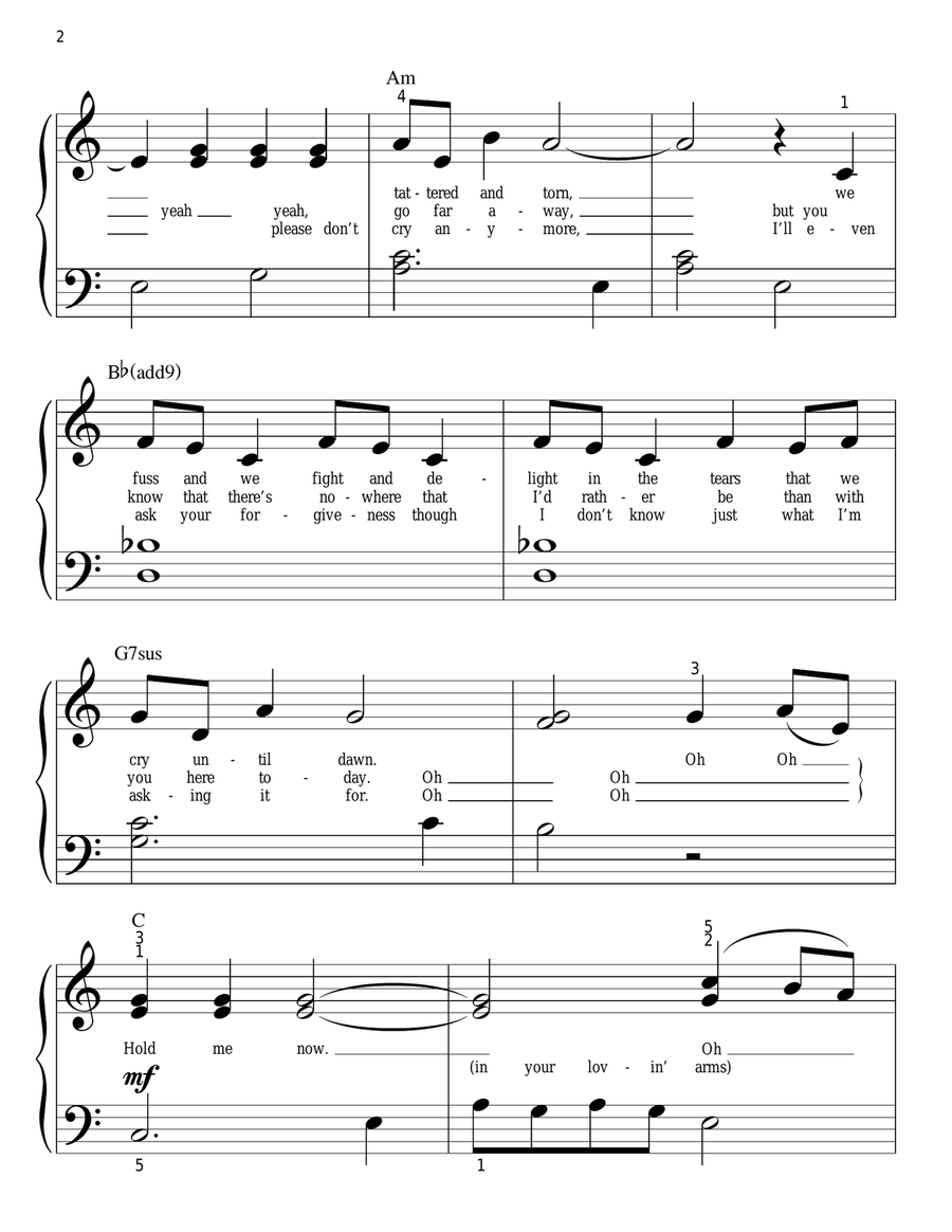 Hold Me Now Easy Piano scores gallery preview page 2