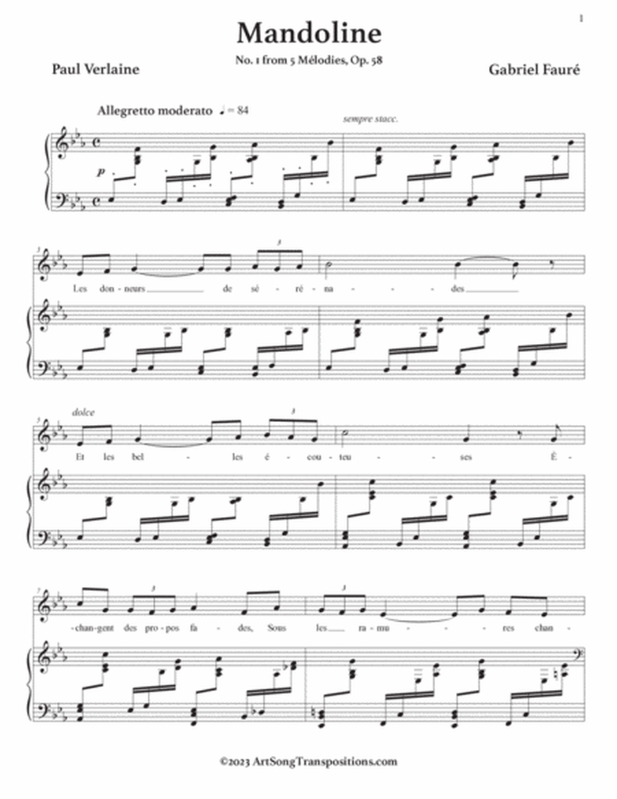 FAURÉ: Mandoline, Op. 58 no. 1 (transposed to E-flat major)