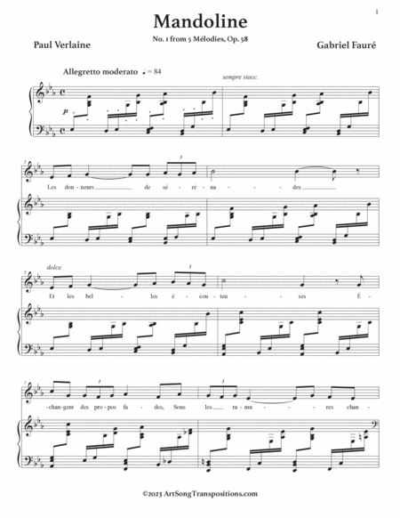 FAURÉ: Mandoline, Op. 58 no. 1 (transposed to E-flat major)