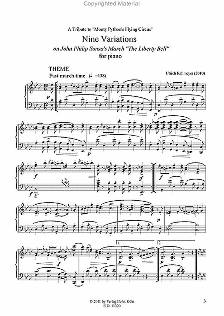 Nine Variations on John Philip Sousa's March "The Liberty Bell" for piano (2010) -A Tribute to "Monty Python's Flying Circus"-