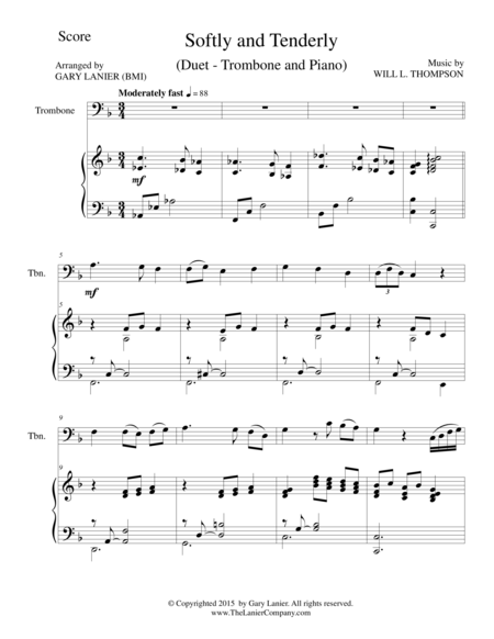 SOFTLY AND TENDERLY (Duet – Trombone and Piano/Score and Parts) image number null