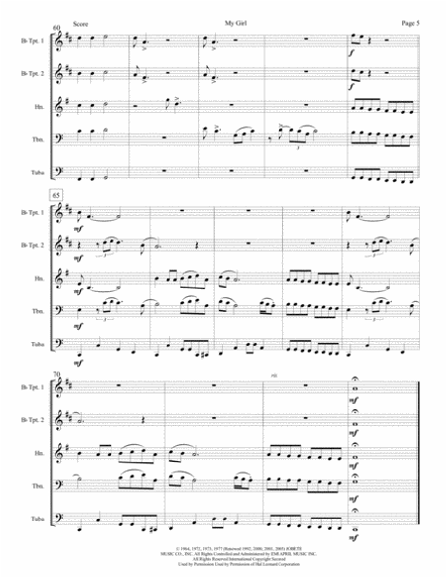 My Girl Brass Ensemble scores gallery preview page 6
