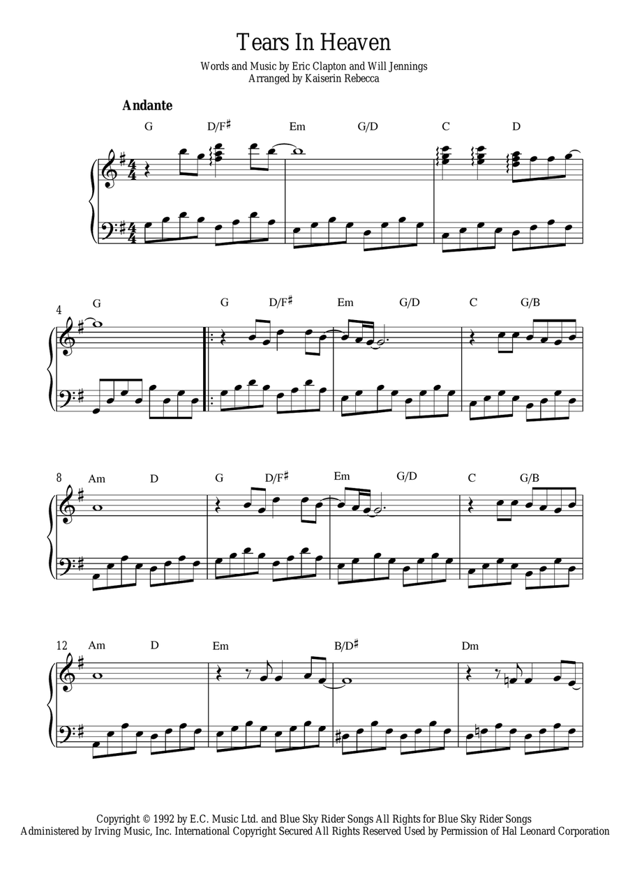Tears In Heaven Tears In Heaven Piano Solo scores gallery preview page 1