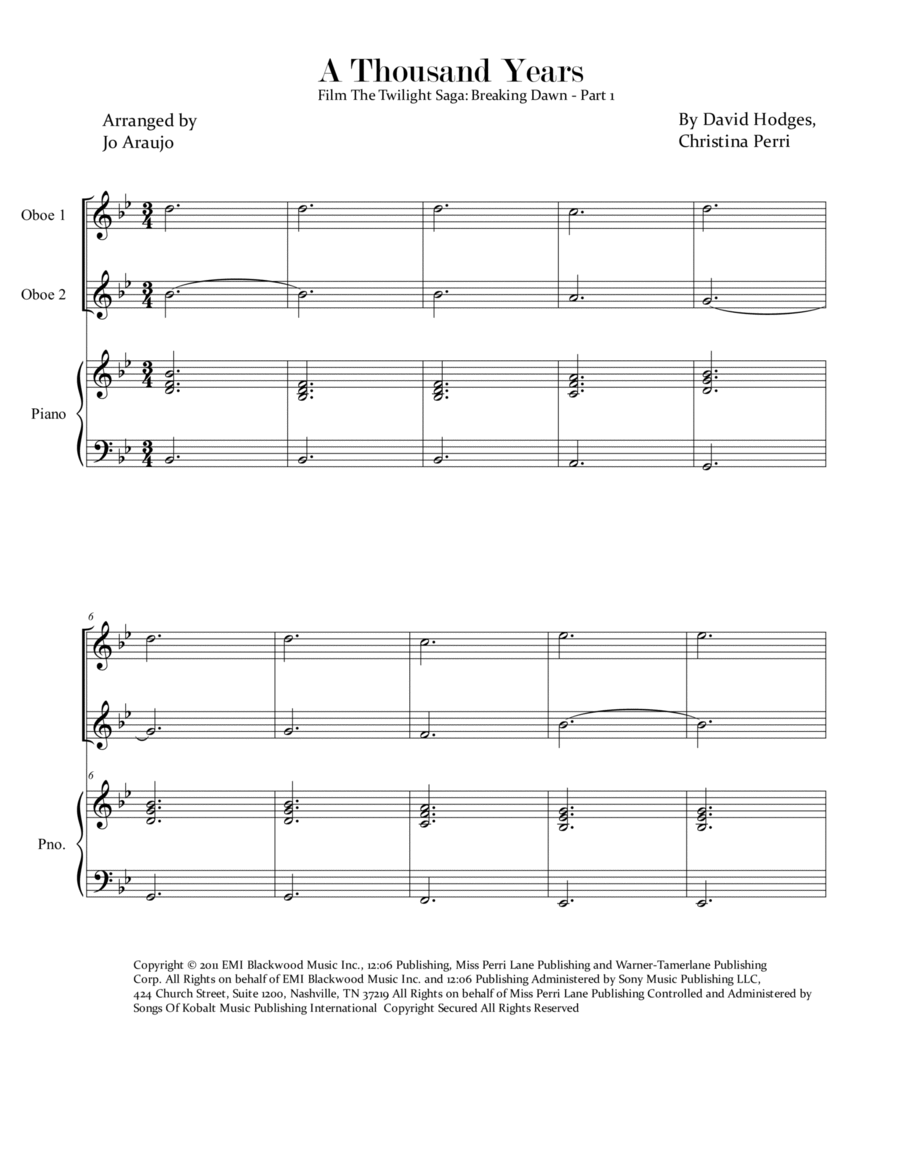A Thousand Years A Thousand Years Woodwind Duet scores gallery preview page 1