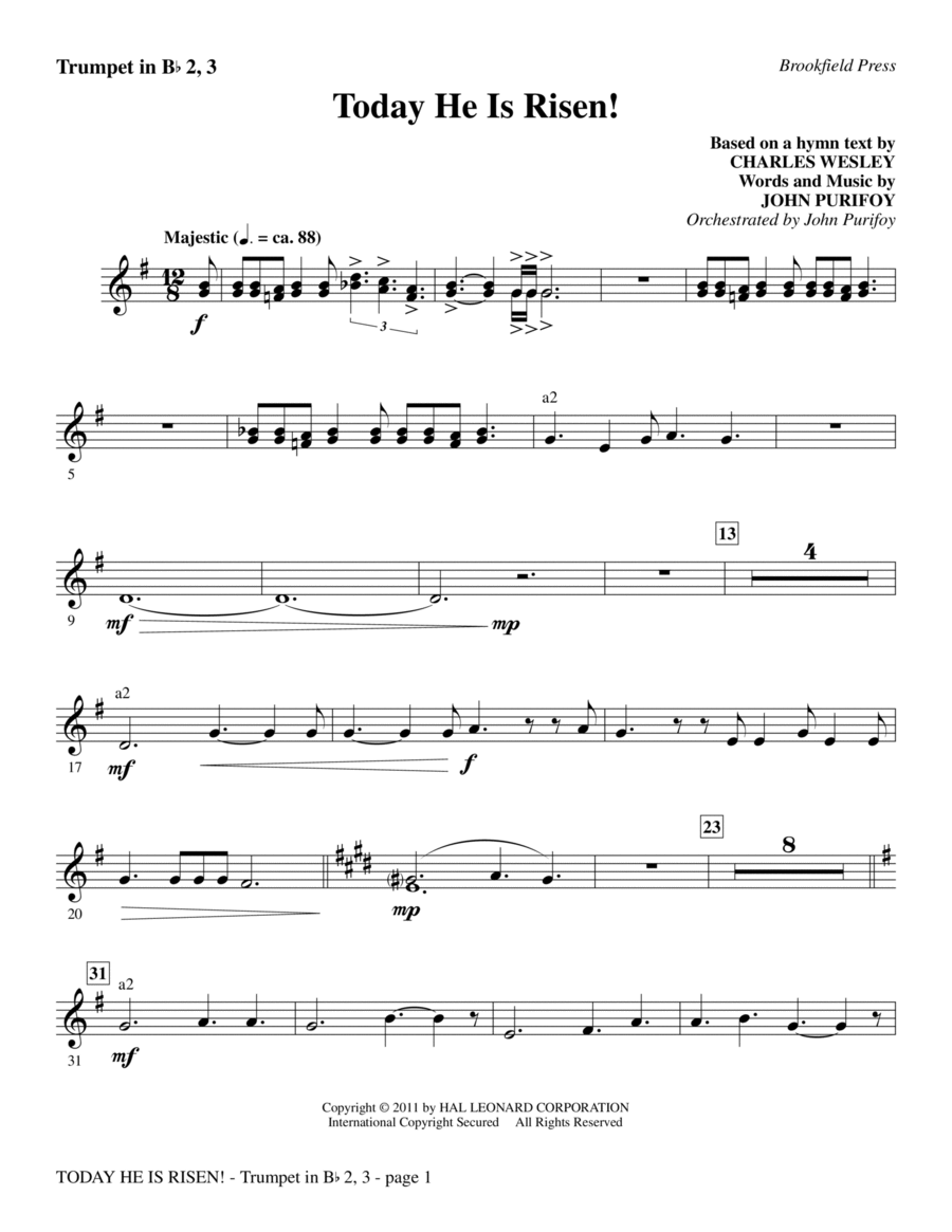 Today He Is Risen! - Bb Trumpet 2,3 Choir scores gallery preview page 1