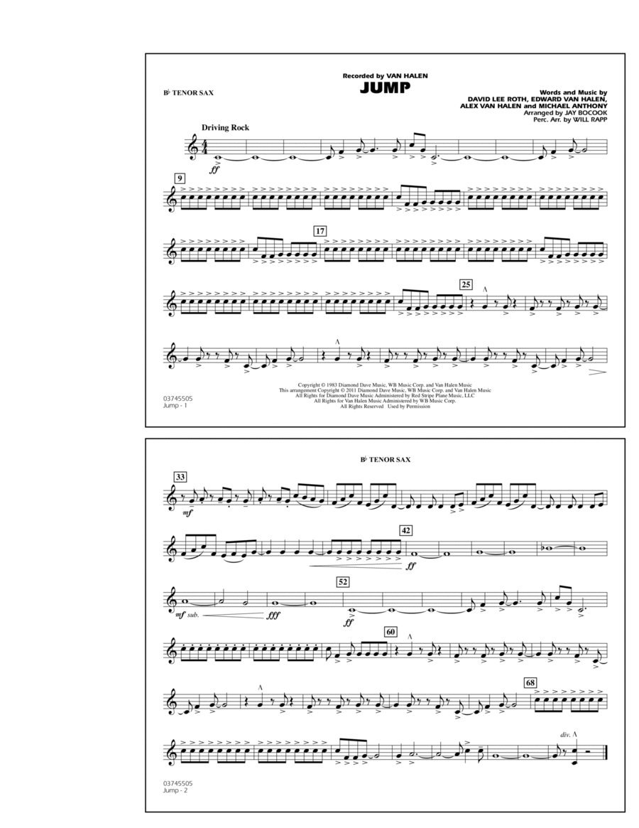 Jump - Bb Tenor Sax Jump - Bb Tenor Sax Marching Band scores gallery preview page 1