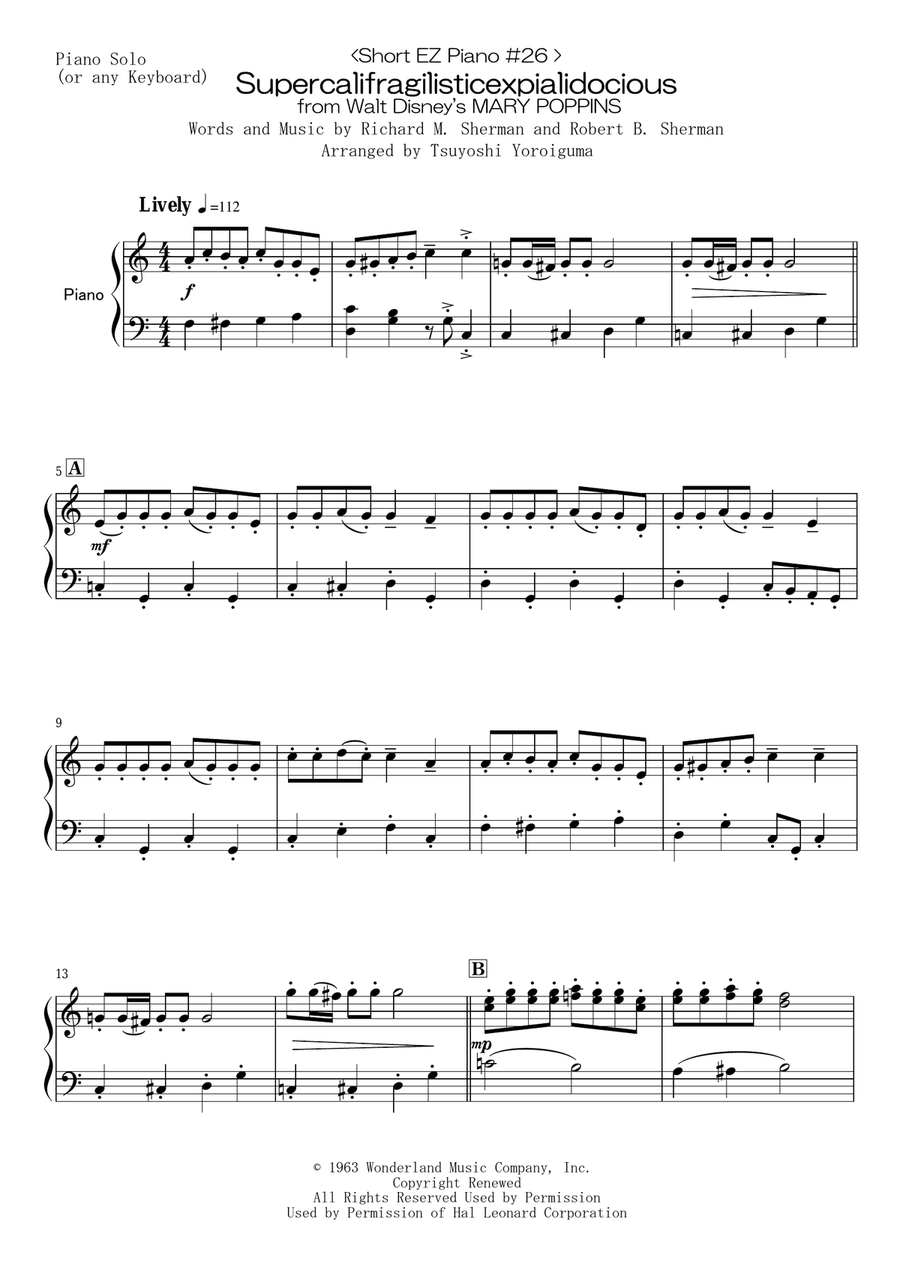 Supercalifragilisticexpialidocious from Walt Disney's MARY POPPINS Easy Piano scores gallery preview page 1