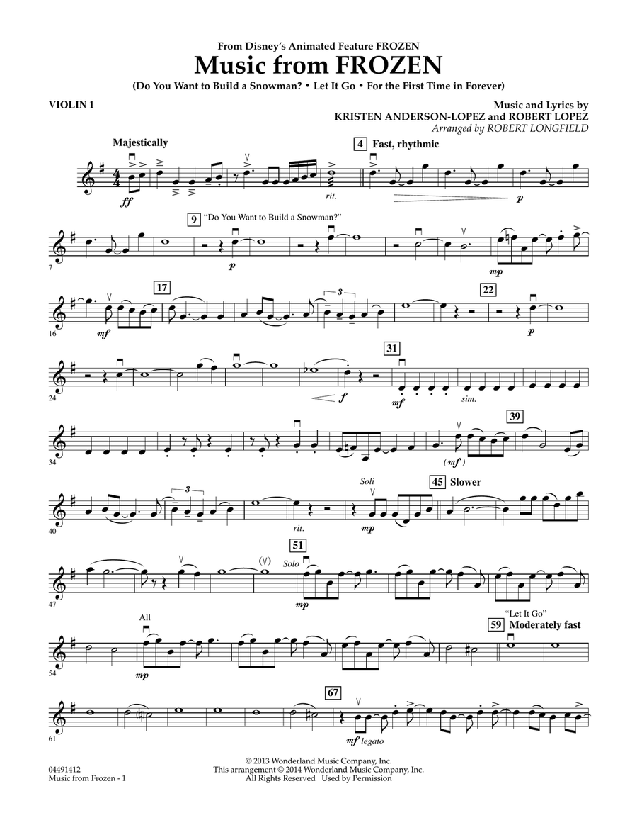 Music from Frozen - Violin 1 Orchestra scores gallery preview page 1