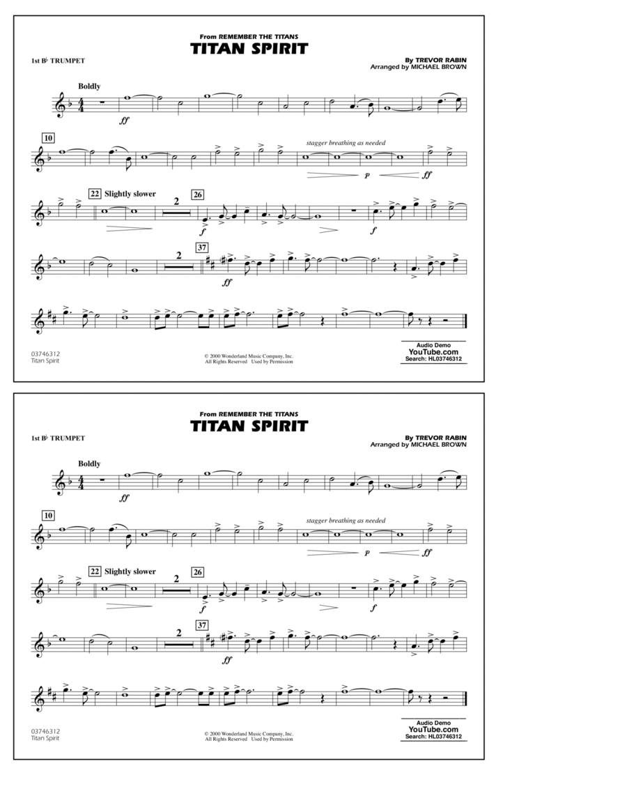 Titan Spirit (from Remember the Titans) (arr. Michael Brown) - 1st Bb Trumpet B-Flat Trumpet scores gallery preview page 1