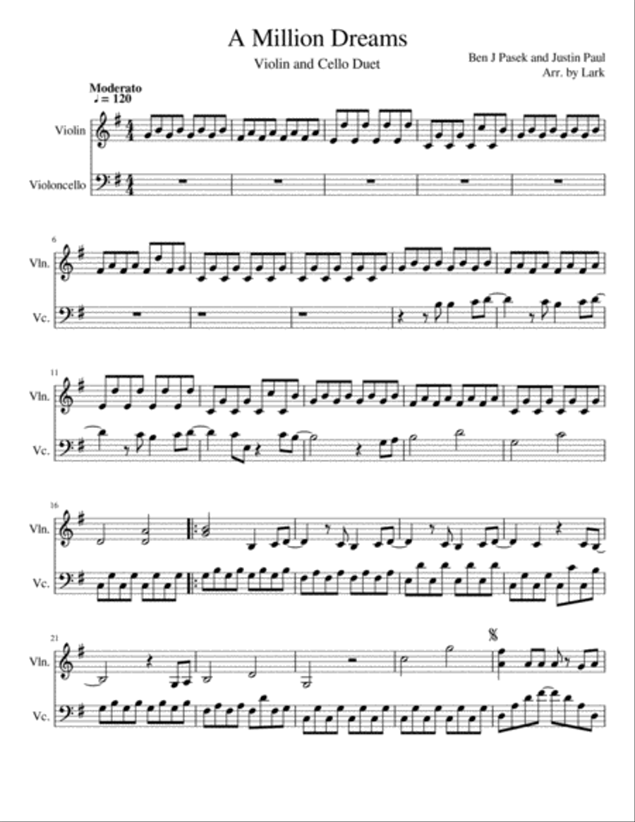 A Million Dreams String Duet scores gallery preview page 1