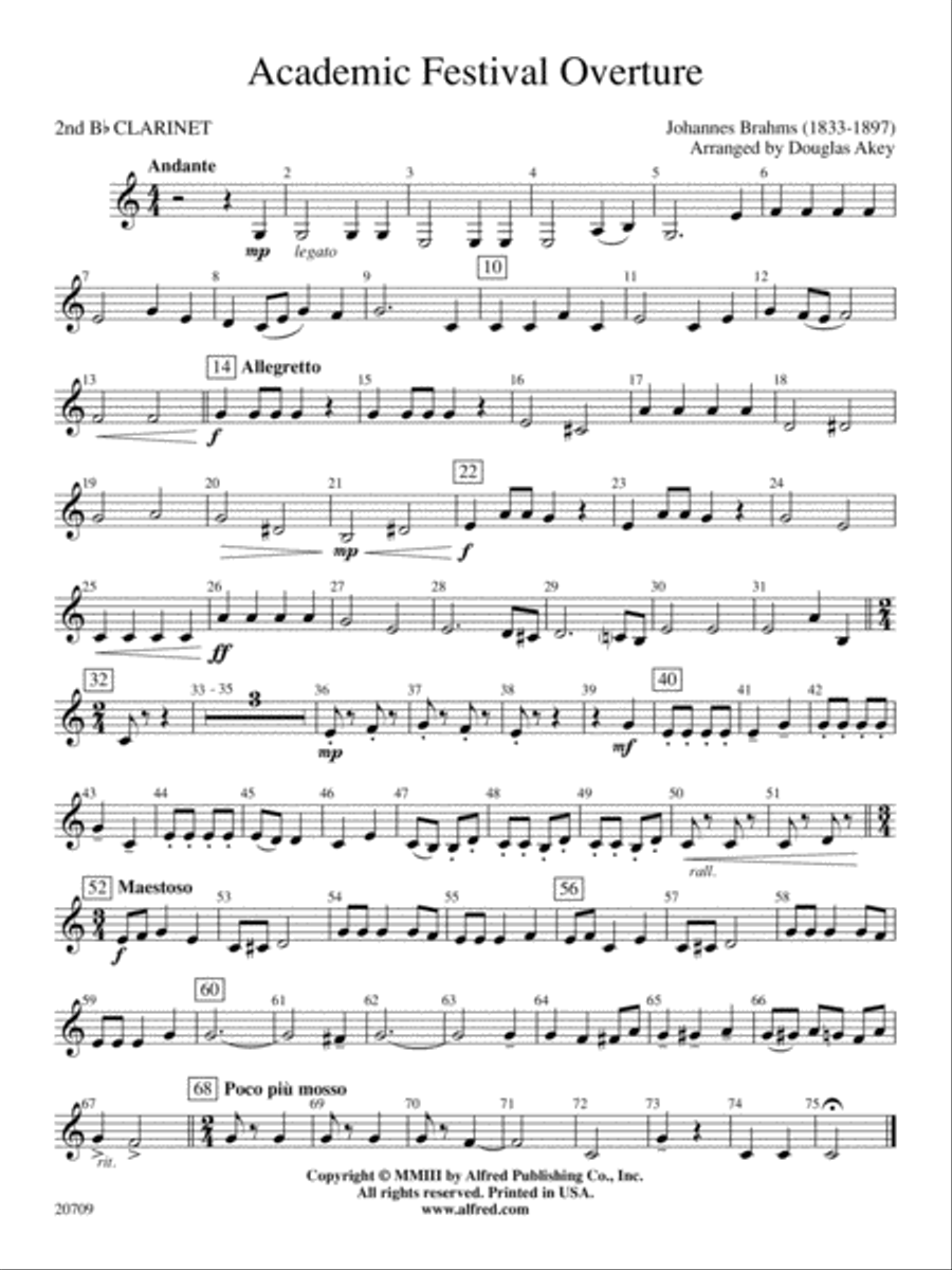 Academic Festival Overture: 2nd B-flat Clarinet Concert Band scores gallery preview page 1