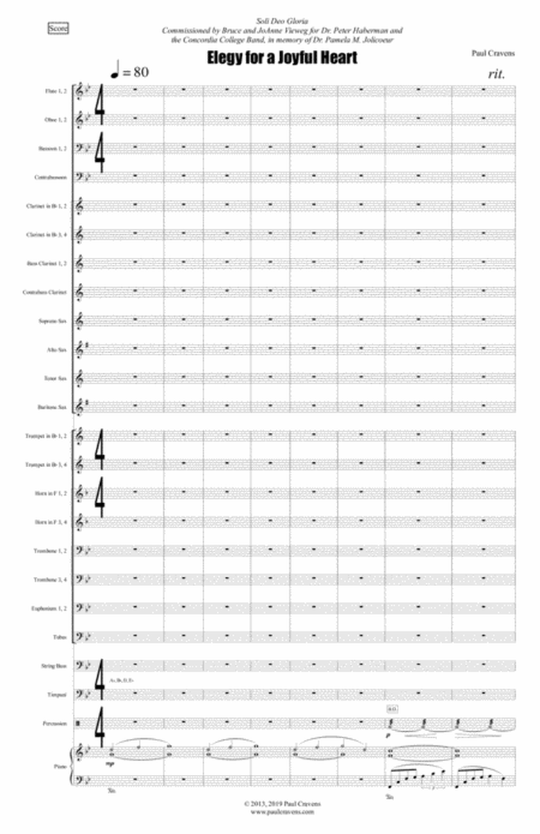 Elegy for a Joyful Heart (Concert Band - Score and Parts) image number null