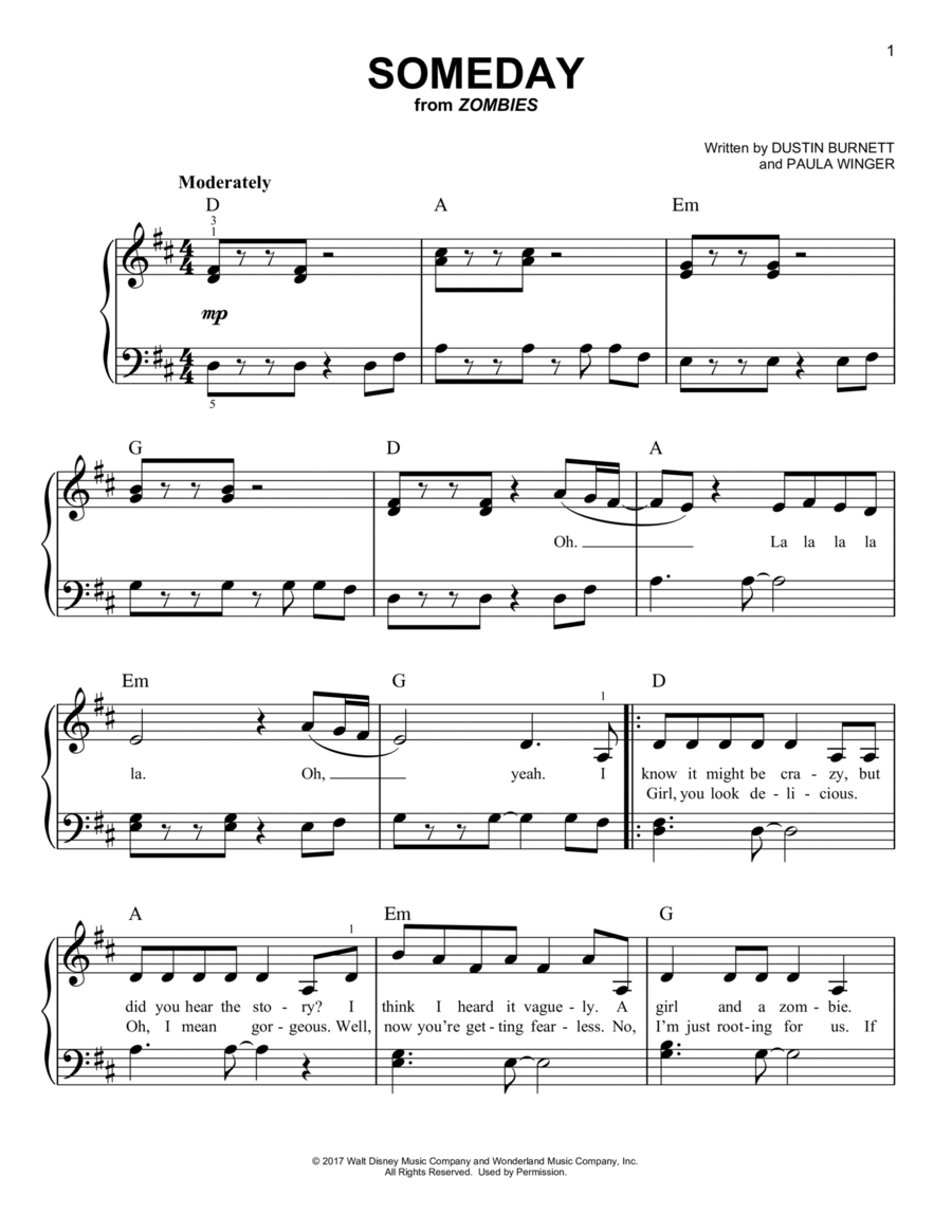 Someday (from Disney's Zombies) Easy Piano scores gallery preview page 1