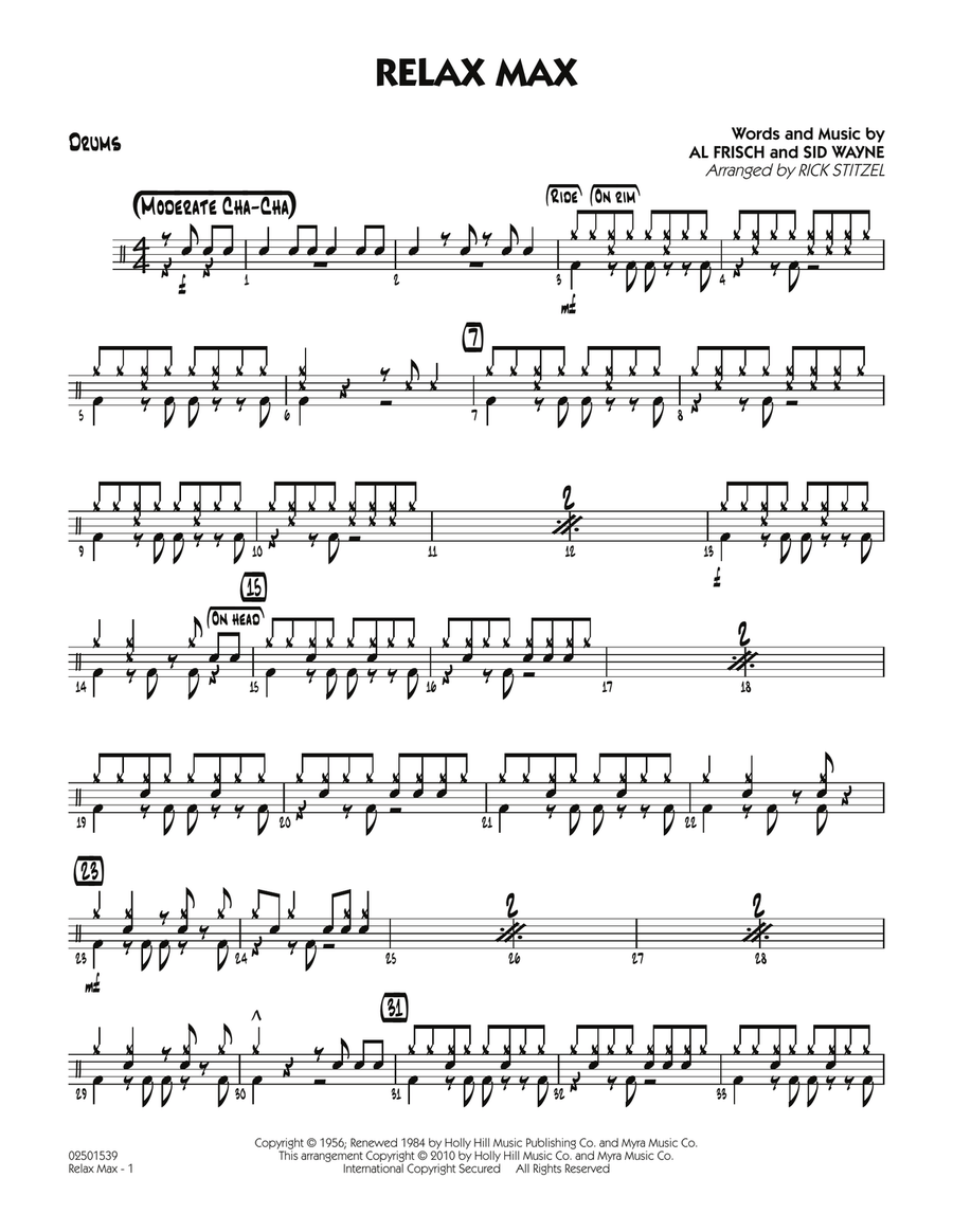 Book cover for Relax Max (arr. Rick Stitzel) - Drums