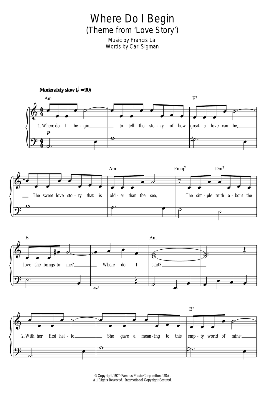 Where Do I Begin Piano Solo scores gallery preview page 1