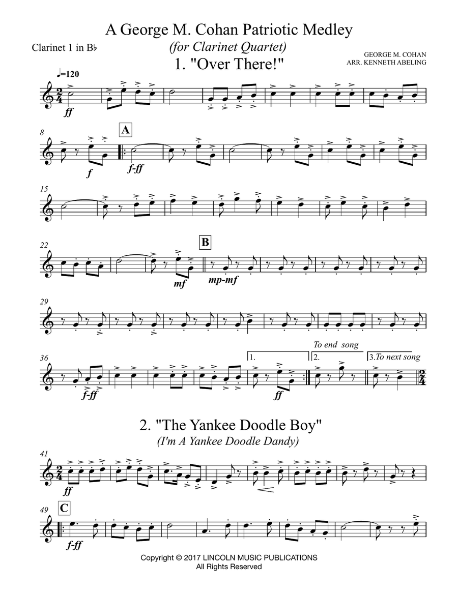 A Patriotic Medley by George M. Cohan (for Clarinet Quartet) Clarinet Quartet scores gallery preview page 6