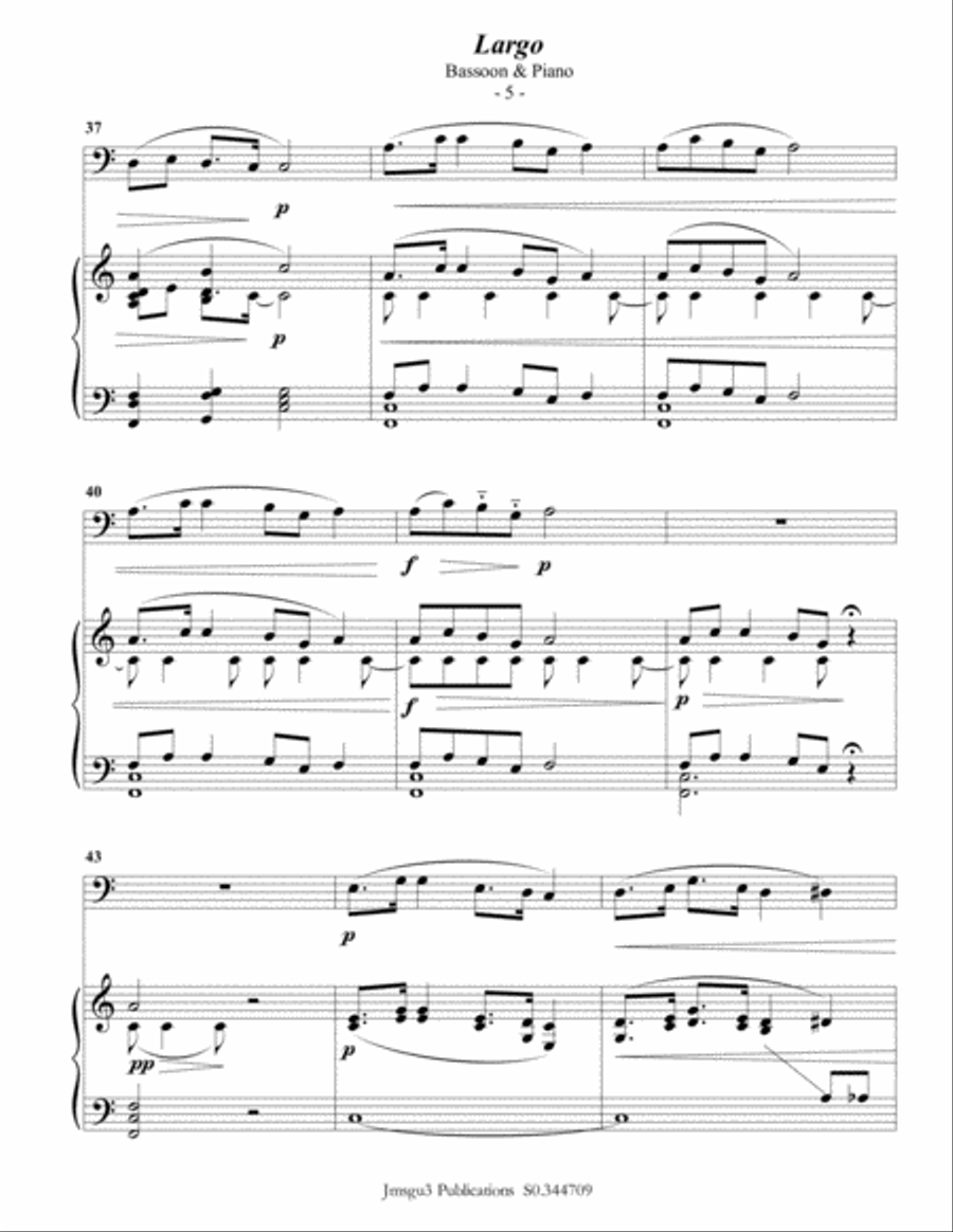 Dvořák: Largo from the New World Symphony for Bassoon & Piano Woodwind Duet scores gallery preview page 5