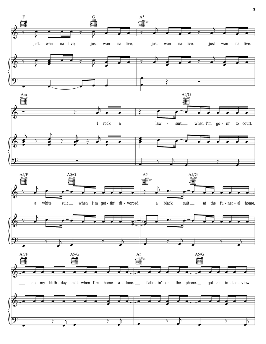 I Just Wanna Live Piano, Vocal, Guitar scores gallery preview page 3