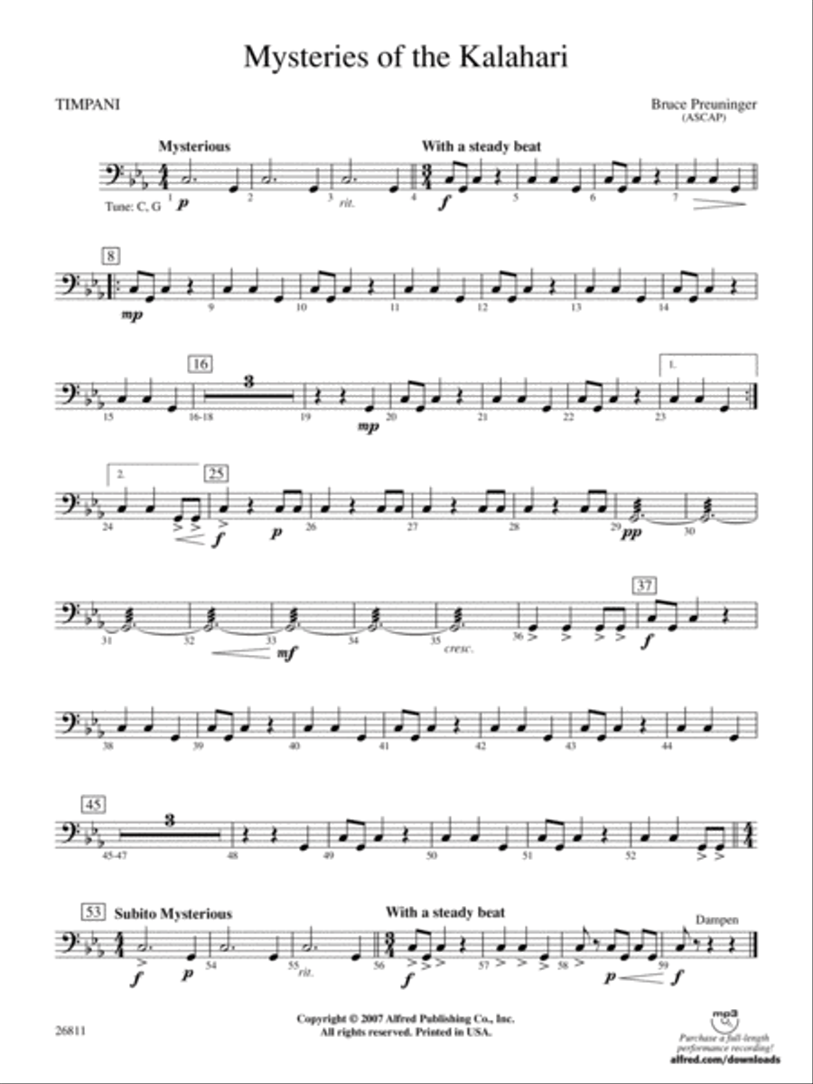 Mysteries of the Kalahari: Timpani Concert Band scores gallery preview page 1
